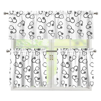 Stethoscope Sign Pattern Print 3 Piece Kitchen Curtains