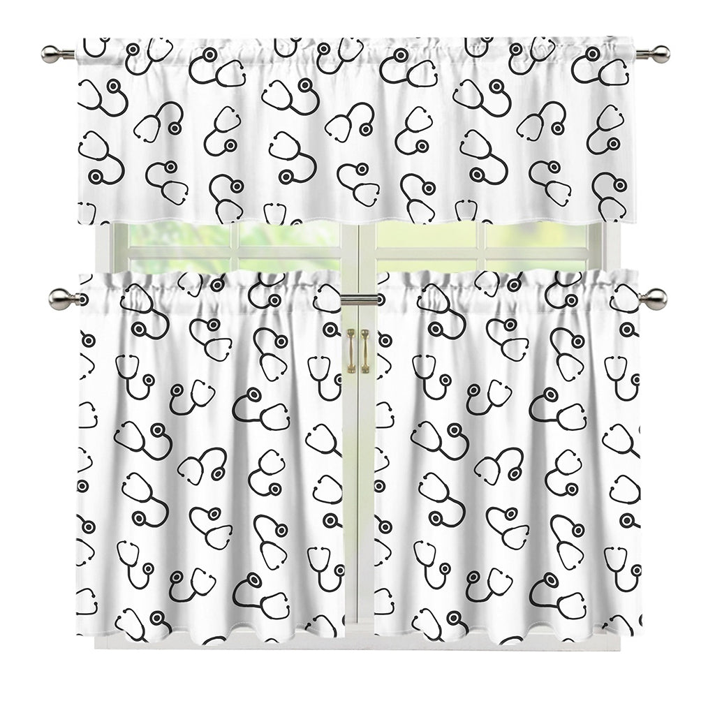 Stethoscope Sign Pattern Print 3 Piece Kitchen Curtains