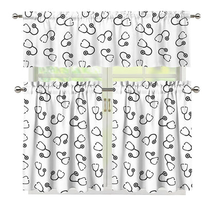 Stethoscope Sign Pattern Print 3 Piece Kitchen Curtains