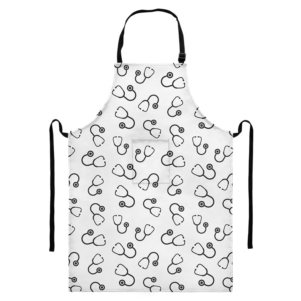 Stethoscope Sign Pattern Print Bib Apron With Pocket