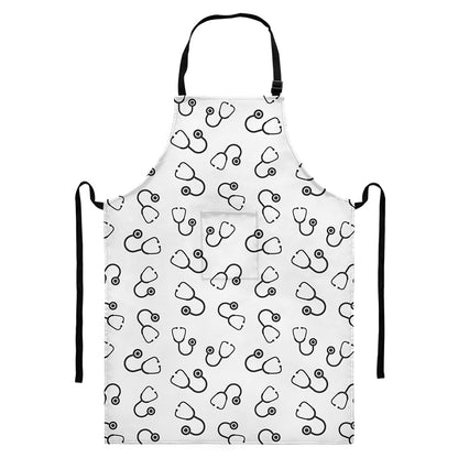 Stethoscope Sign Pattern Print Bib Apron With Pocket