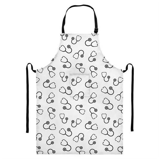 Stethoscope Sign Pattern Print Bib Apron With Pocket