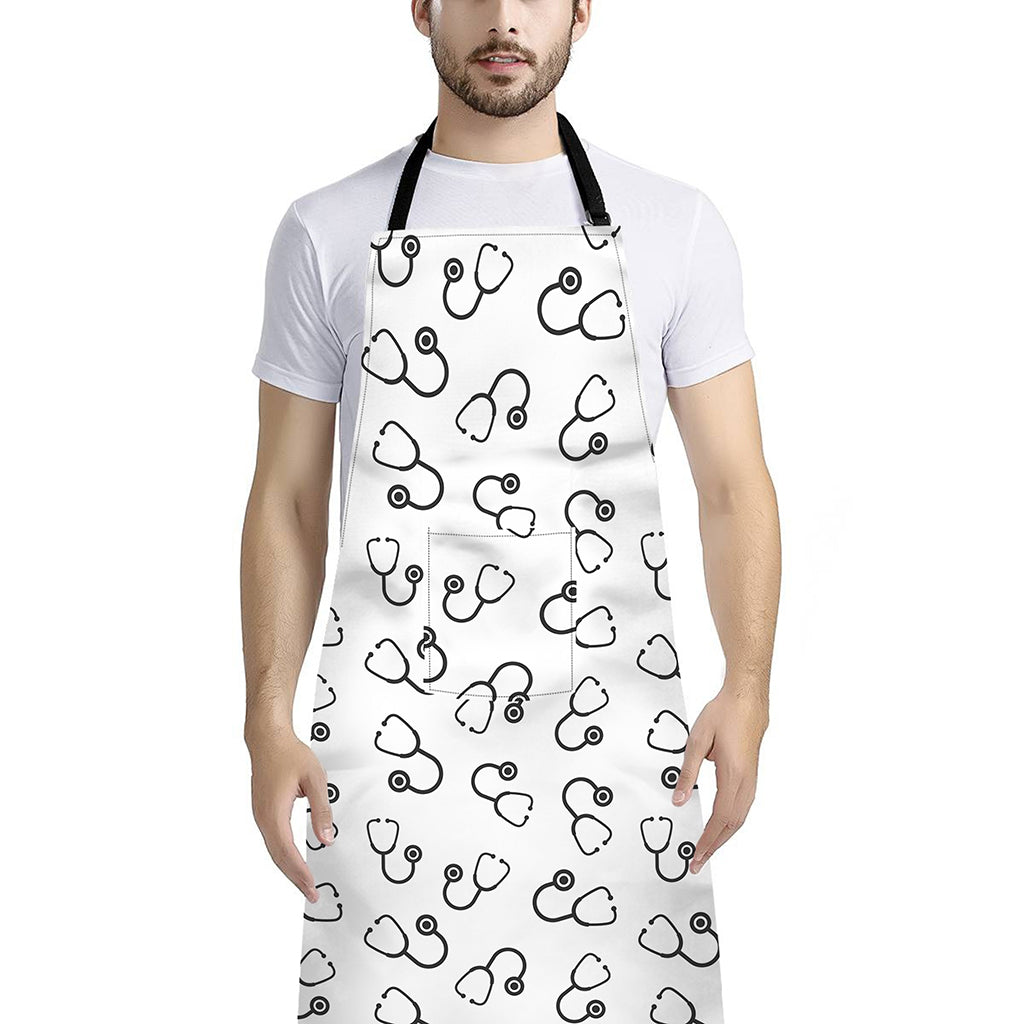 Stethoscope Sign Pattern Print Bib Apron With Pocket