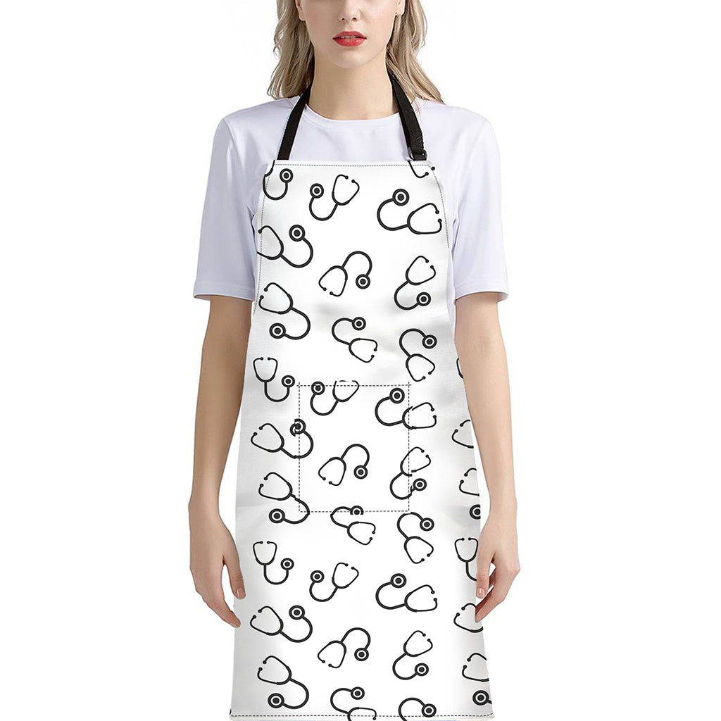 Stethoscope Sign Pattern Print Bib Apron With Pocket