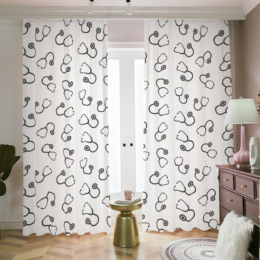 Stethoscope Sign Pattern Print Blackout Pencil Pleat Curtains