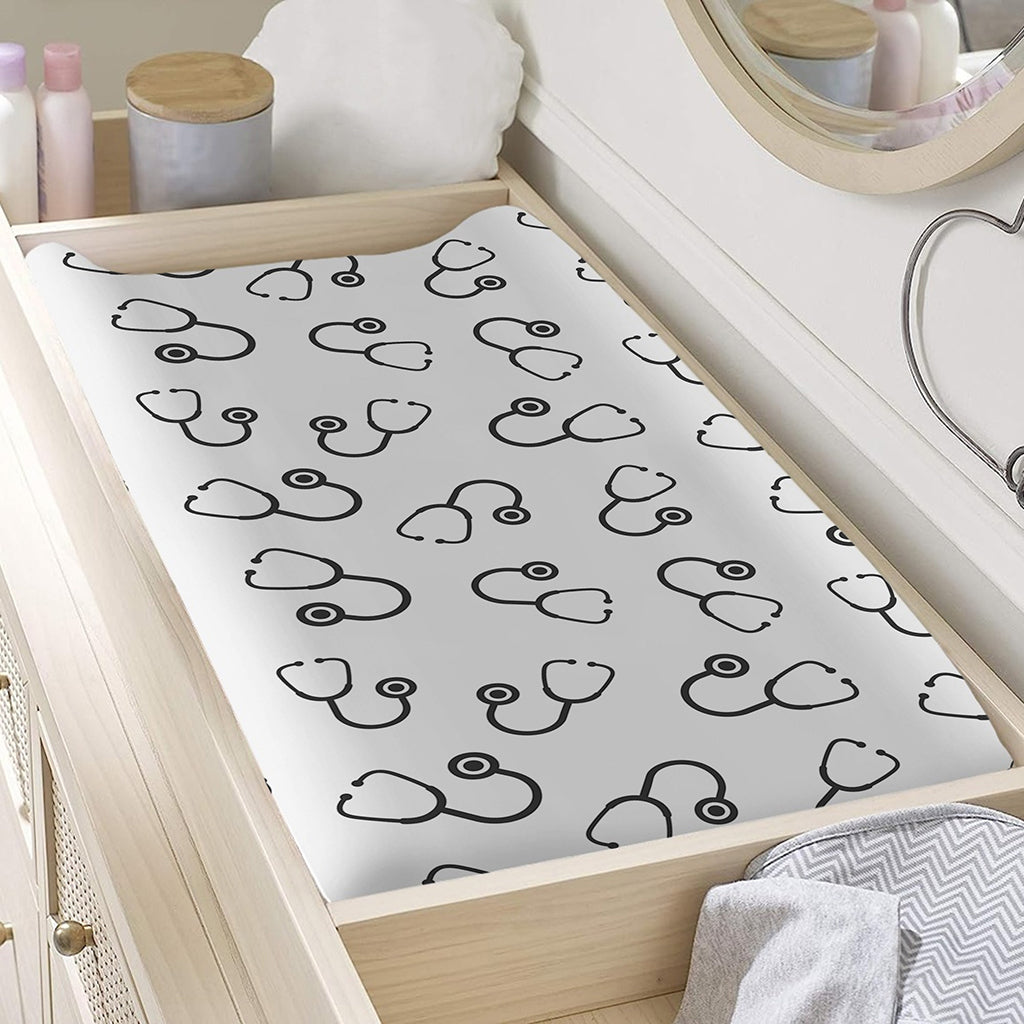 Stethoscope Sign Pattern Print Changing Pad Cover