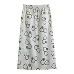 Stethoscope Sign Pattern Print Cotton Front Slit Maxi Skirt