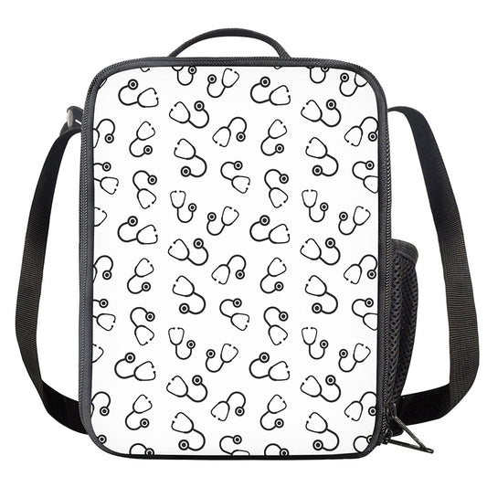 Stethoscope Sign Pattern Print Crossbody Lunch Bag
