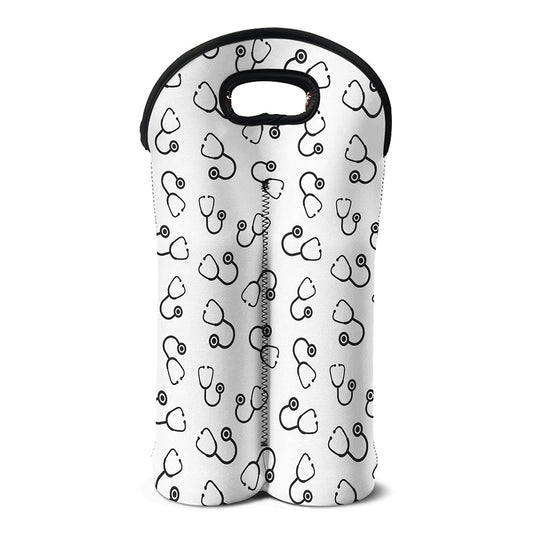 Stethoscope Sign Pattern Print Double Neoprene Wine Tote