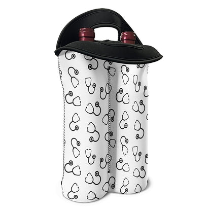 Stethoscope Sign Pattern Print Double Neoprene Wine Tote