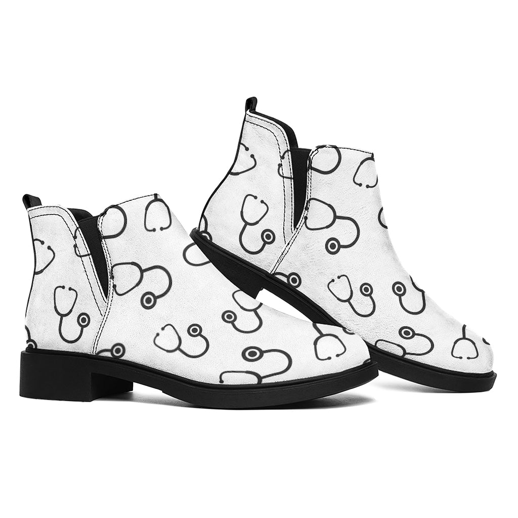 Stethoscope Sign Pattern Print Flat Ankle Boots