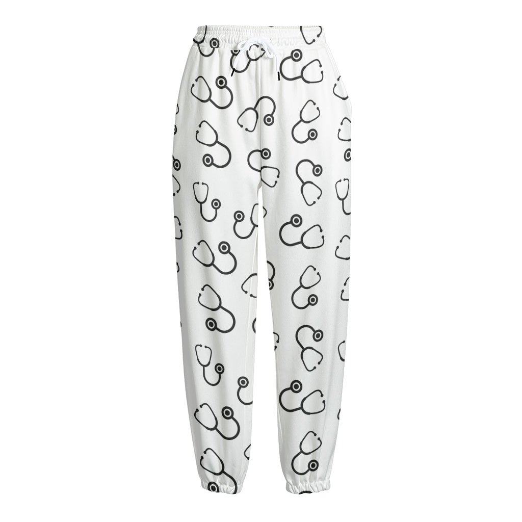 Stethoscope Sign Pattern Print Fleece Lined Knit Pants