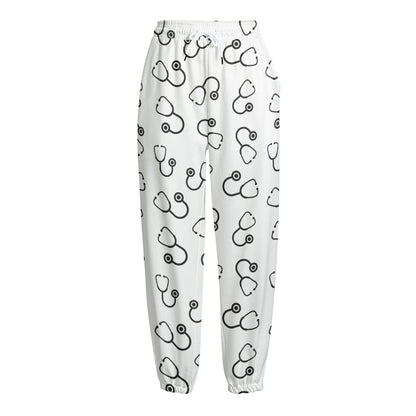 Stethoscope Sign Pattern Print Fleece Lined Knit Pants