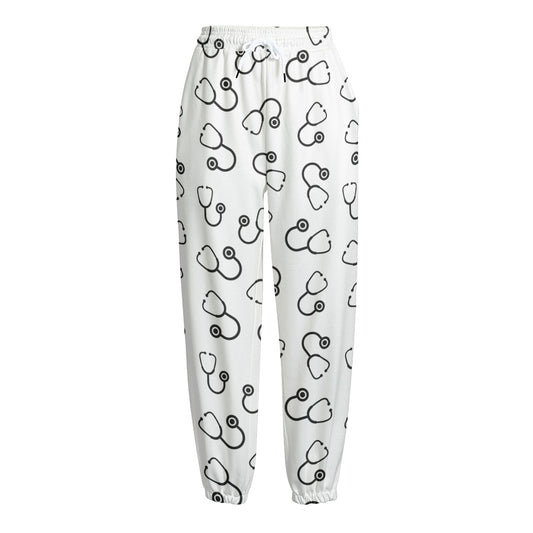 Stethoscope Sign Pattern Print Fleece Lined Knit Pants