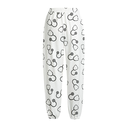 Stethoscope Sign Pattern Print Fleece Lined Knit Pants