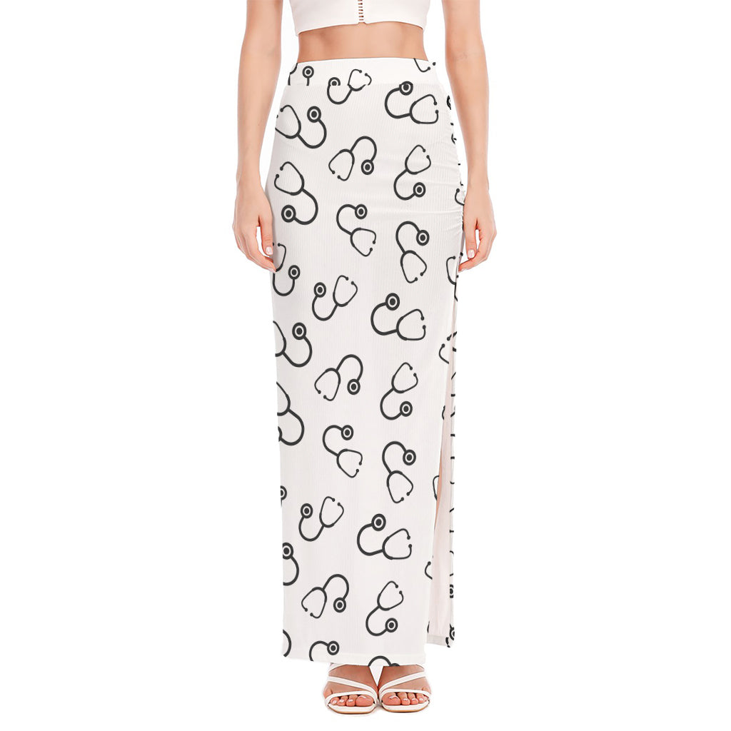 Stethoscope Sign Pattern Print High Slit Maxi Skirt