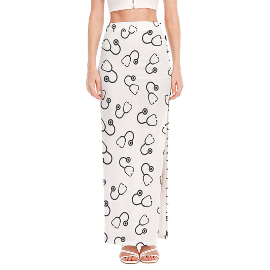 Stethoscope Sign Pattern Print High Slit Maxi Skirt