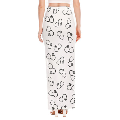 Stethoscope Sign Pattern Print High Slit Maxi Skirt