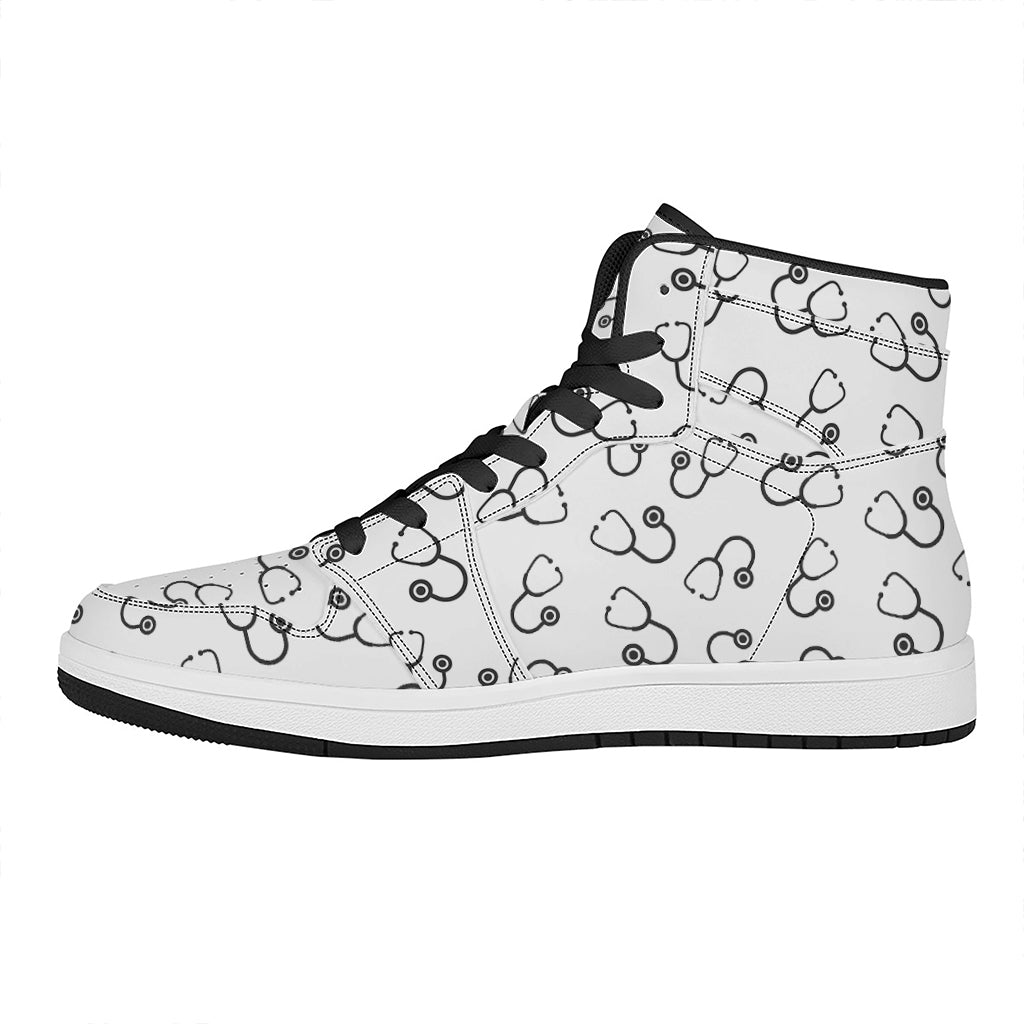 Stethoscope Sign Pattern Print High Top Leather Sneakers