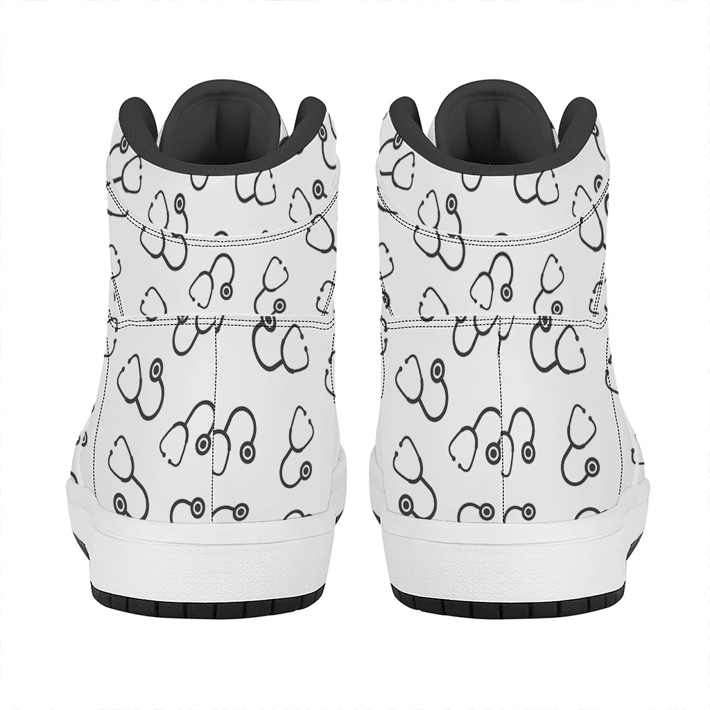 Stethoscope Sign Pattern Print High Top Leather Sneakers