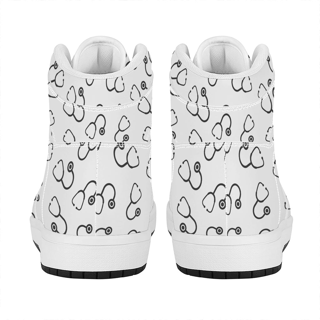 Stethoscope Sign Pattern Print High Top Leather Sneakers