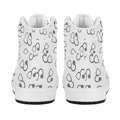 Stethoscope Sign Pattern Print High Top Leather Sneakers