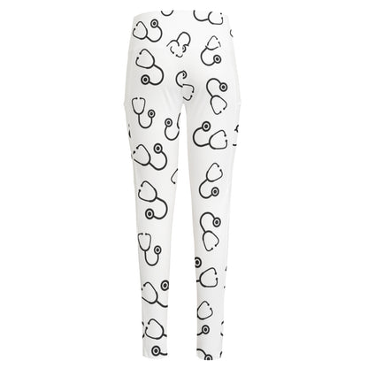 Stethoscope Sign Pattern Print High-Waisted Pocket Leggings