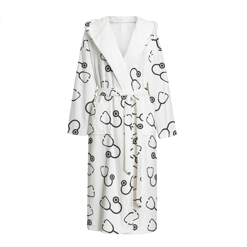 Stethoscope Sign Pattern Print Hooded Bathrobe