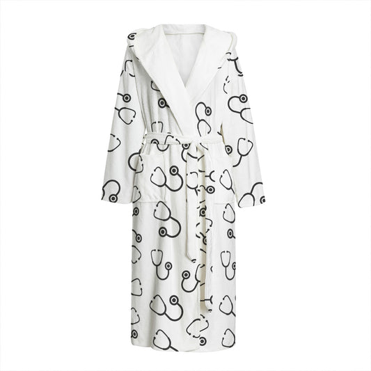 Stethoscope Sign Pattern Print Hooded Bathrobe