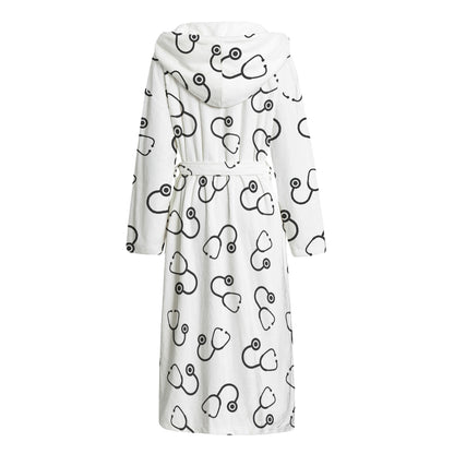 Stethoscope Sign Pattern Print Hooded Bathrobe