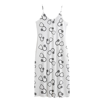Stethoscope Sign Pattern Print Jersey Midi Cami Dress