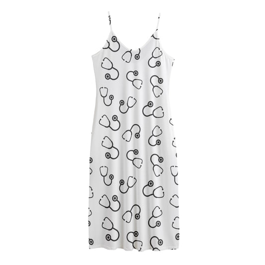 Stethoscope Sign Pattern Print Jersey Midi Cami Dress