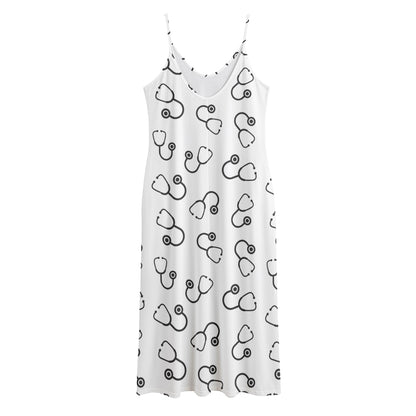 Stethoscope Sign Pattern Print Jersey Midi Cami Dress