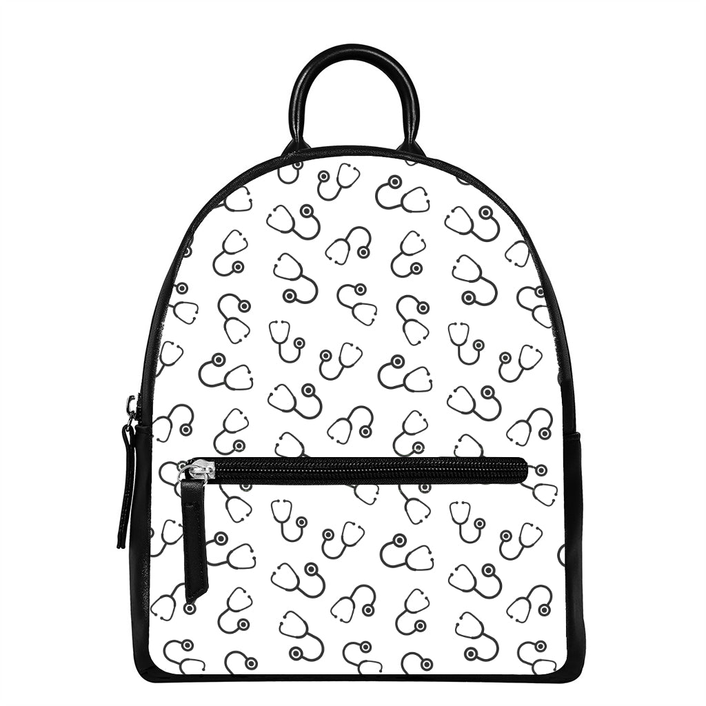 Stethoscope Sign Pattern Print Leather Backpack