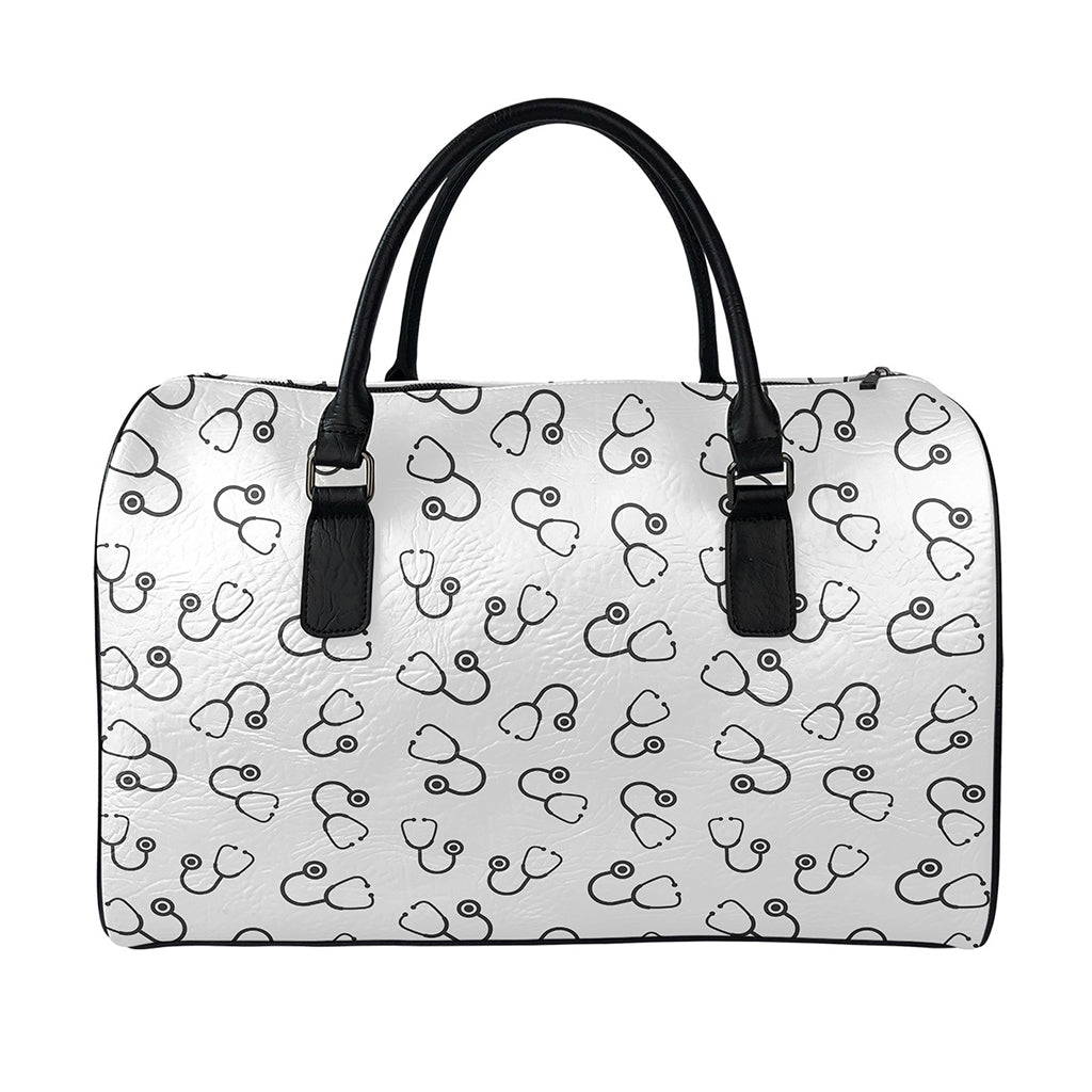 Stethoscope Sign Pattern Print Leather Duffle Bag