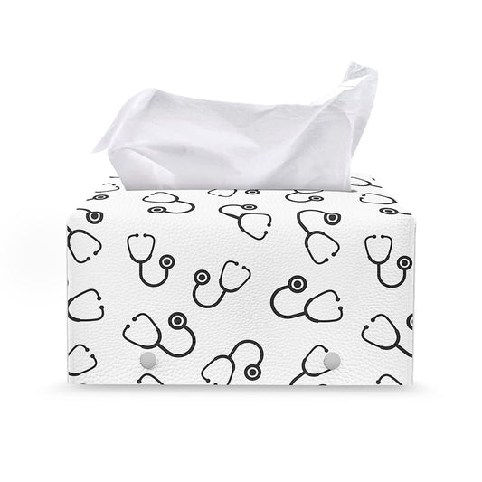Stethoscope Sign Pattern Print Leather Tissue Box Cover