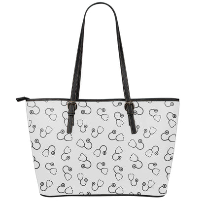 Stethoscope Sign Pattern Print Leather Tote Bag