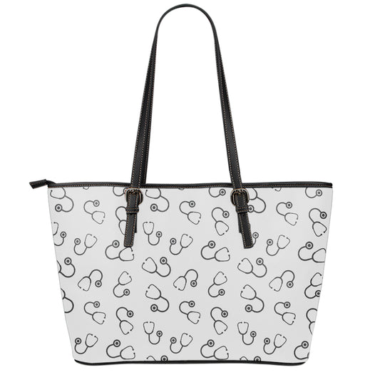 Stethoscope Sign Pattern Print Leather Tote Bag
