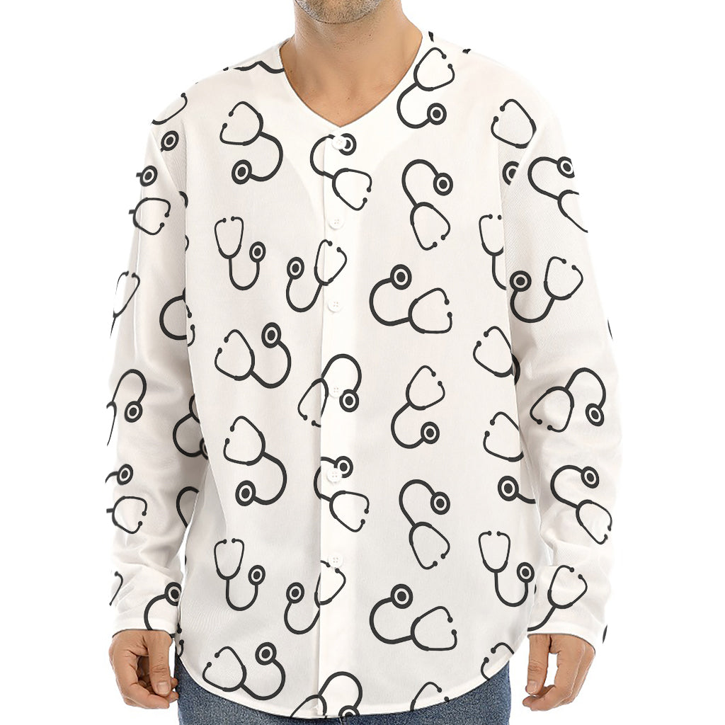 Stethoscope Sign Pattern Print Long Sleeve Baseball Jersey