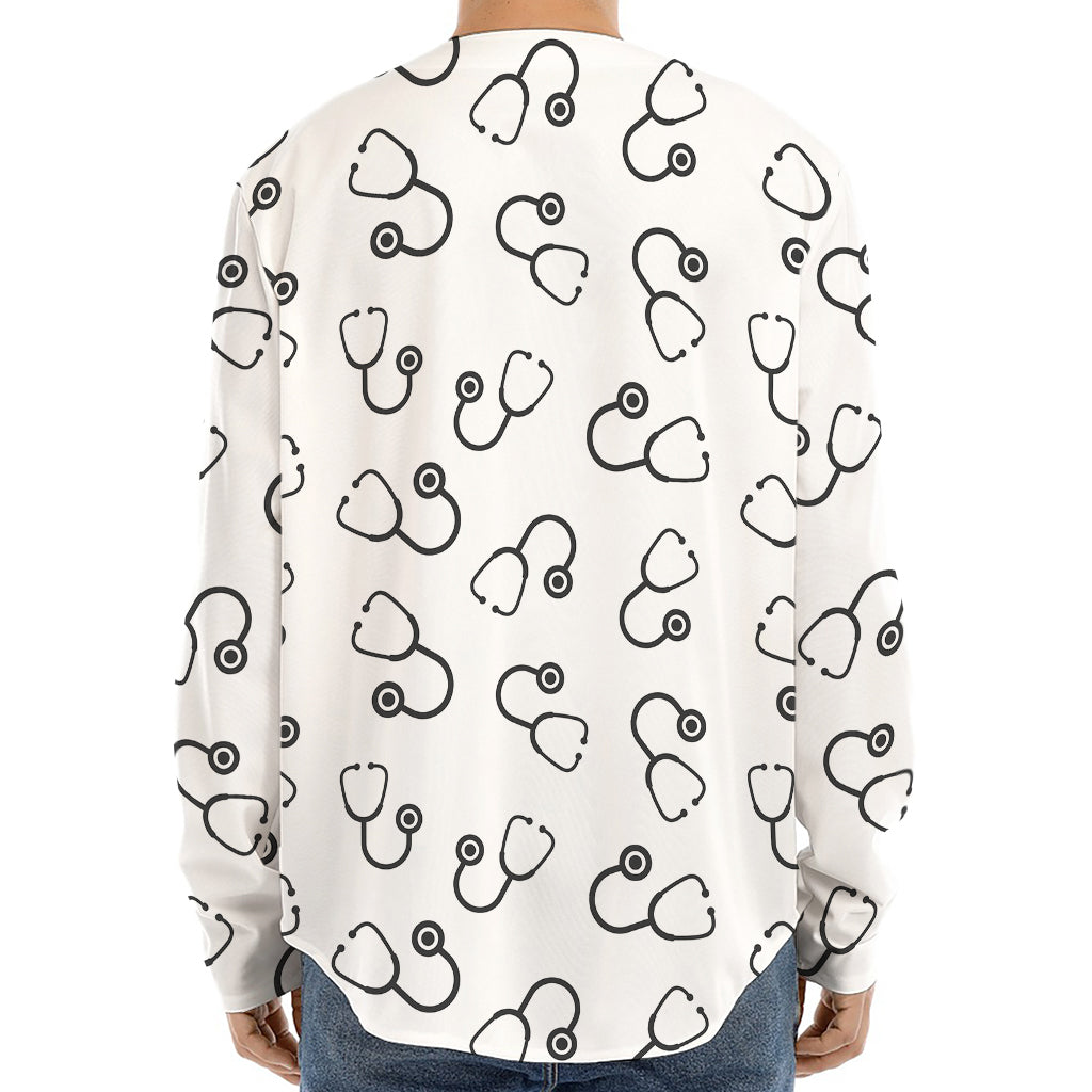 Stethoscope Sign Pattern Print Long Sleeve Baseball Jersey