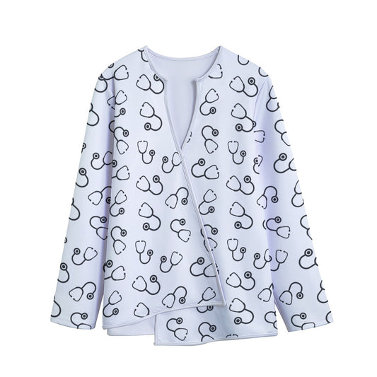 Stethoscope Sign Pattern Print Long Sleeve Short Coat