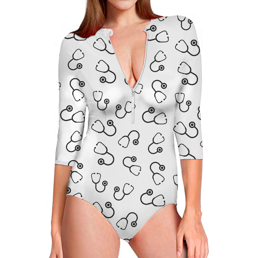 Stethoscope Sign Pattern Print Long Sleeve Swimsuit