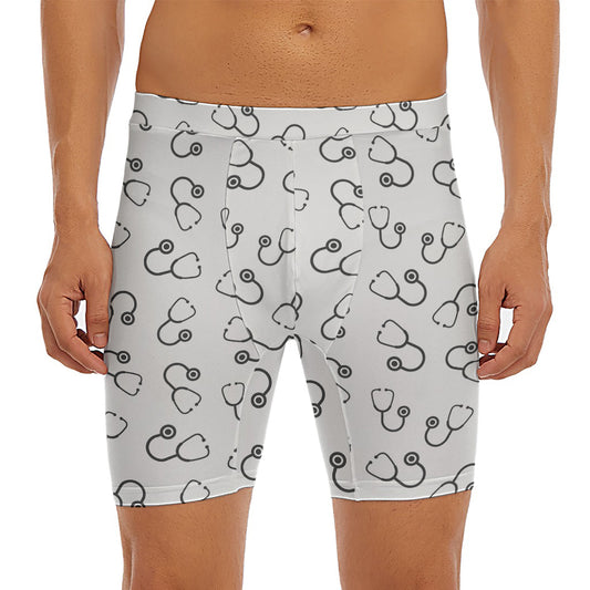 Stethoscope Sign Pattern Print Men's Long Boxer Briefs