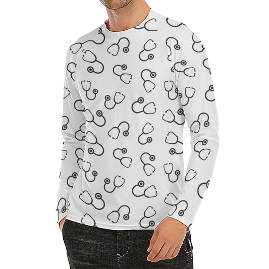Stethoscope Sign Pattern Print Men's Long Sleeve Rash Guard