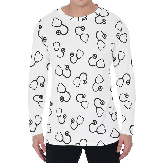 Stethoscope Sign Pattern Print Men's Long Sleeve T-Shirt