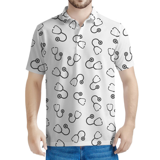 Stethoscope Sign Pattern Print Men's Polo Shirt