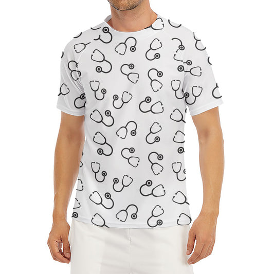 Stethoscope Sign Pattern Print Men's Short Sleeve Rash Guard