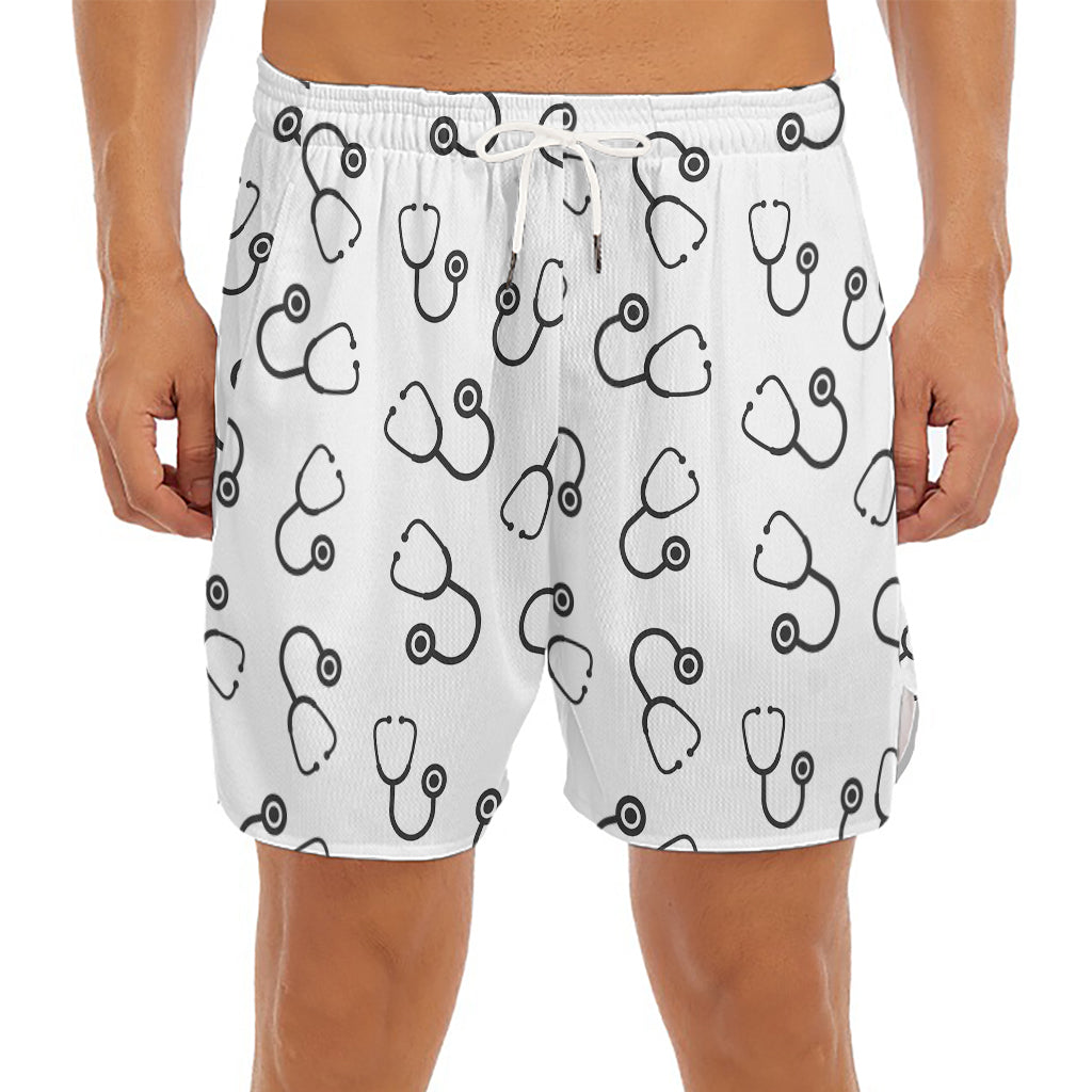 Stethoscope Sign Pattern Print Men's Split Running Shorts