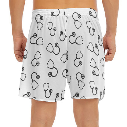 Stethoscope Sign Pattern Print Men's Split Running Shorts