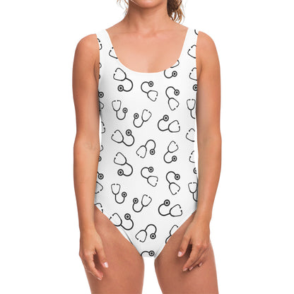 Stethoscope Sign Pattern Print One Piece Swimsuit